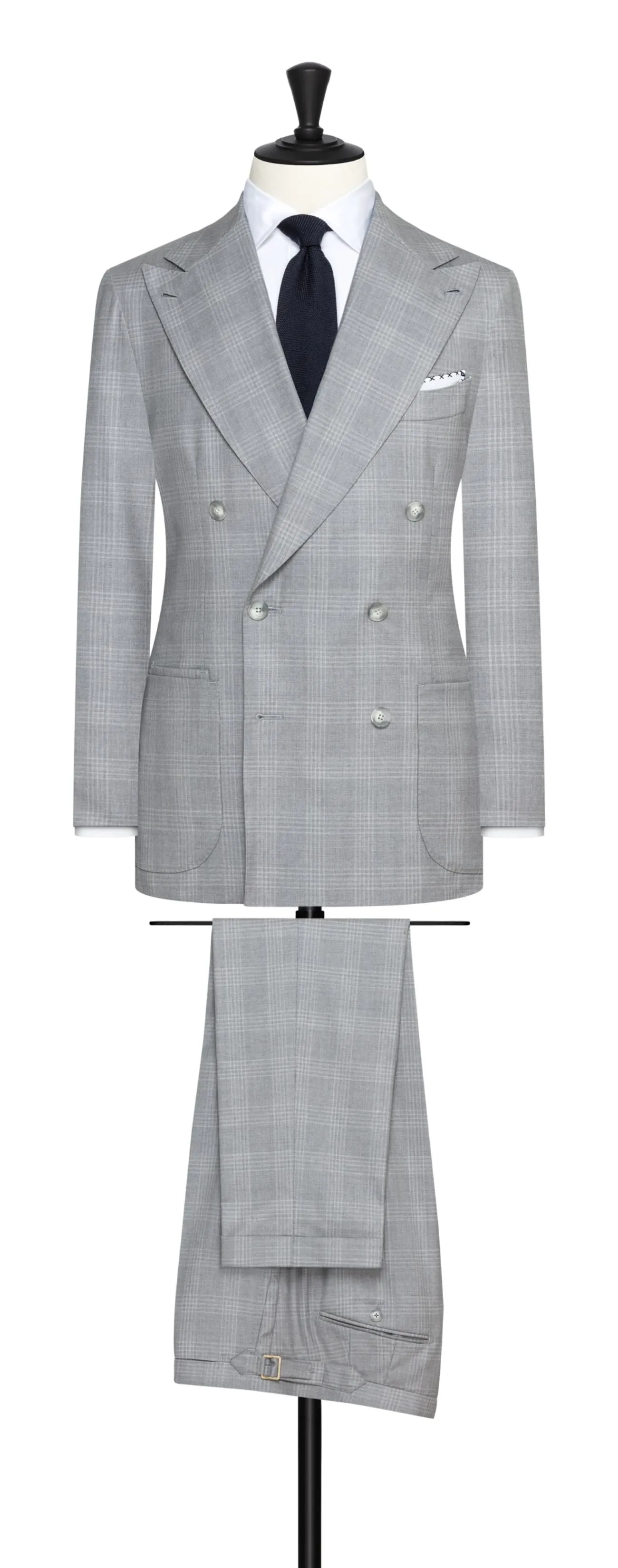 Angelico 365 Doppio Ritoto S130 Merino Wool Light Grey with Tonal Check