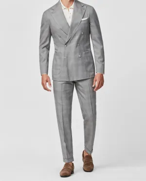 Angelico 365 Doppio Ritoto S130 Merino Wool Light Grey with Tonal Check