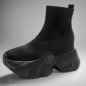 Black Platform Sock Boots for Women - 8cm Heel