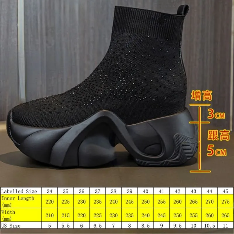 Black Platform Sock Boots for Women - 8cm Heel