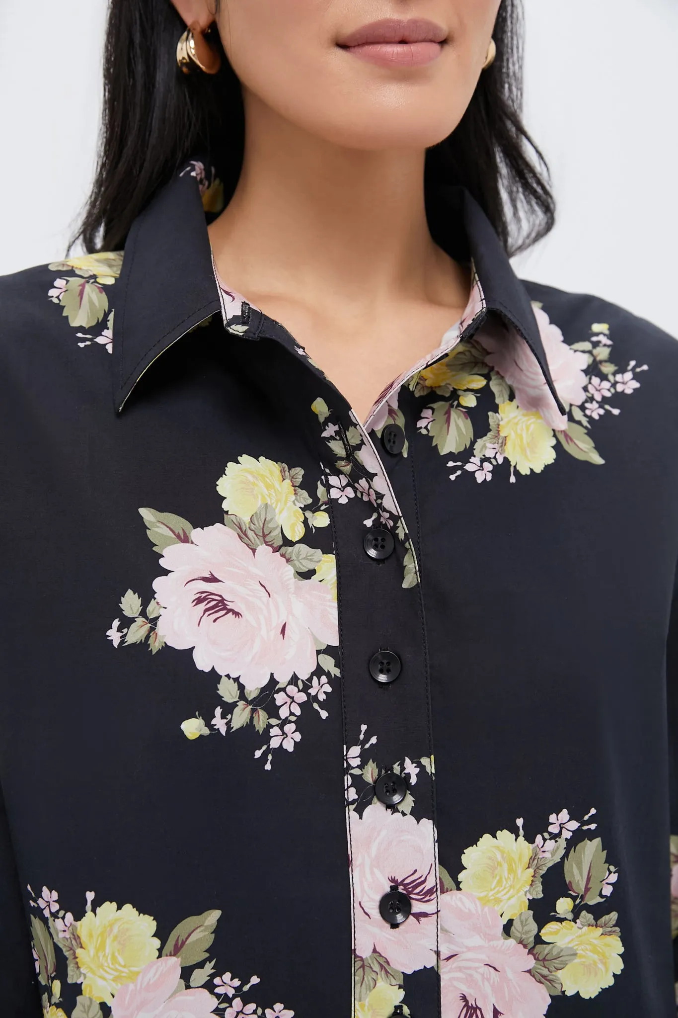 Black Posy Poplin Cropped Shirt