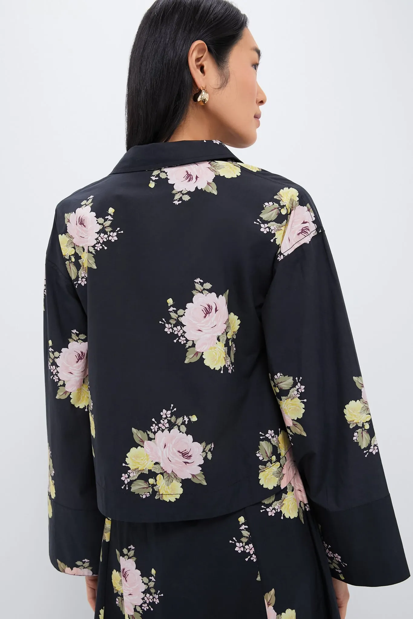 Black Posy Poplin Cropped Shirt