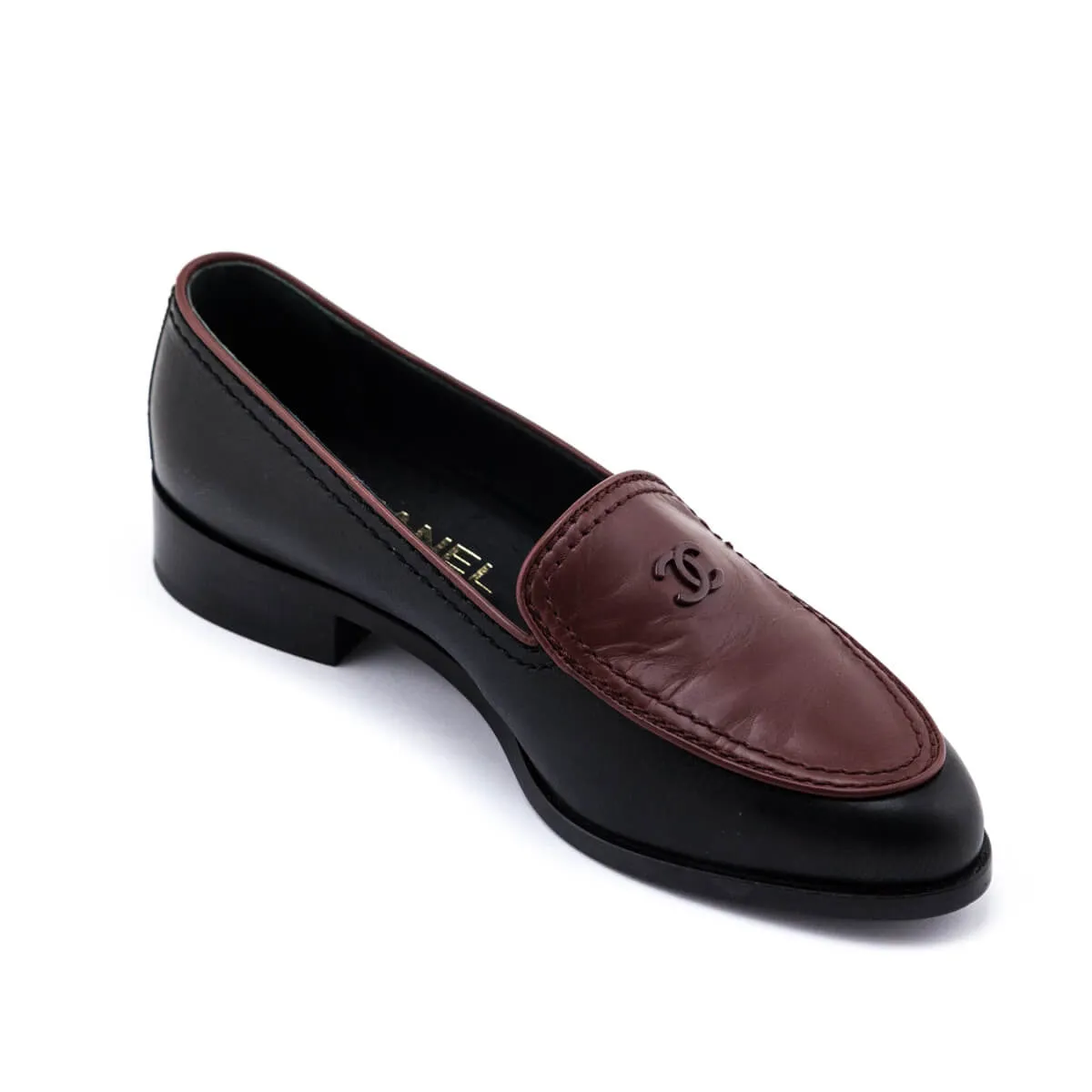 Chanel Black & Burgundy CC Loafers Size US 5.5 | EU 35.5