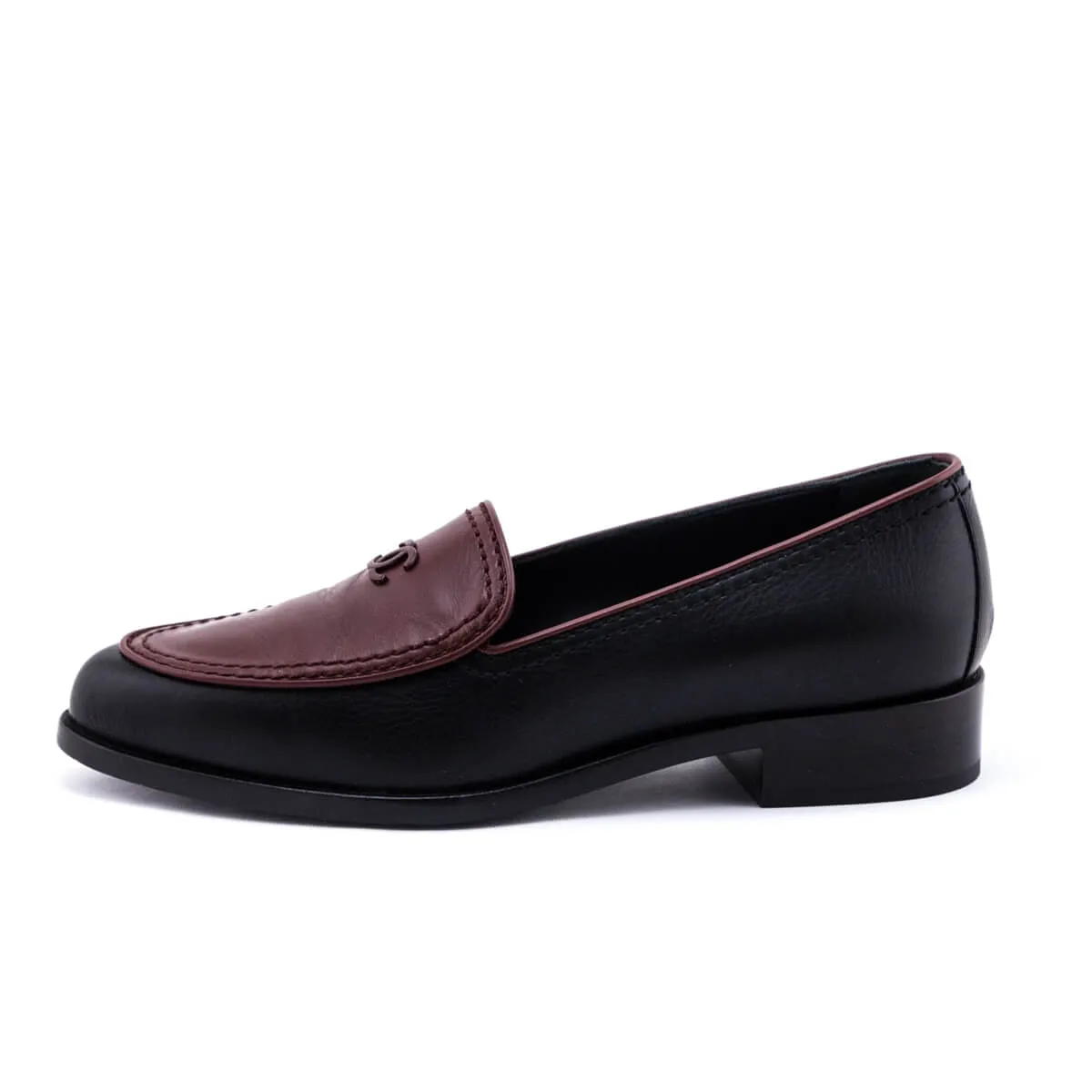 Chanel Black & Burgundy CC Loafers Size US 5.5 | EU 35.5