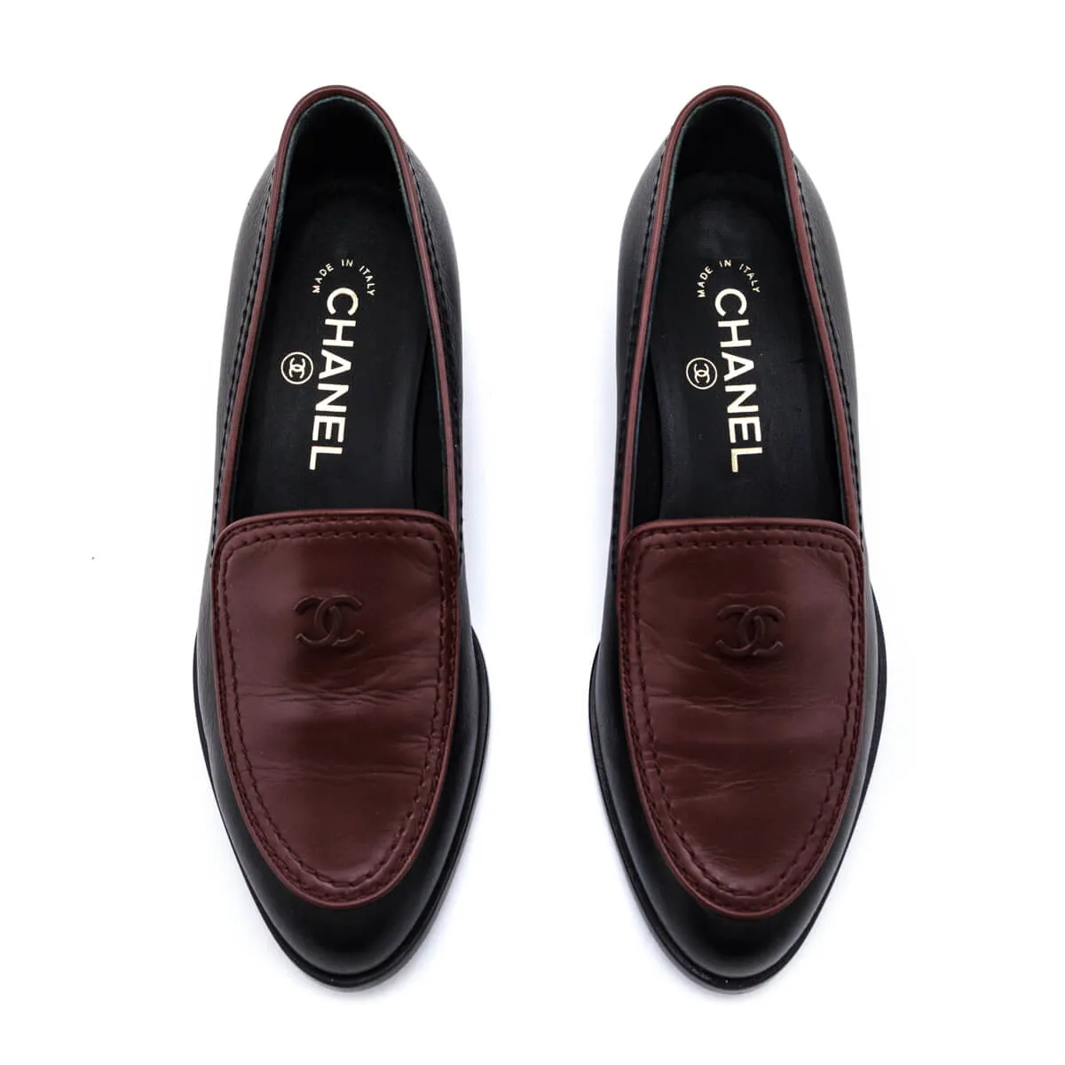 Chanel Black & Burgundy CC Loafers Size US 5.5 | EU 35.5