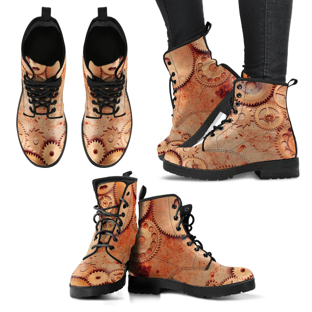 Combat Boots - Steampunk Inspired Design #107 | Grunge Unisex Adult Shoes, Vegan Leather Handmade Lace Up Boots, Custom Shoes Boho
