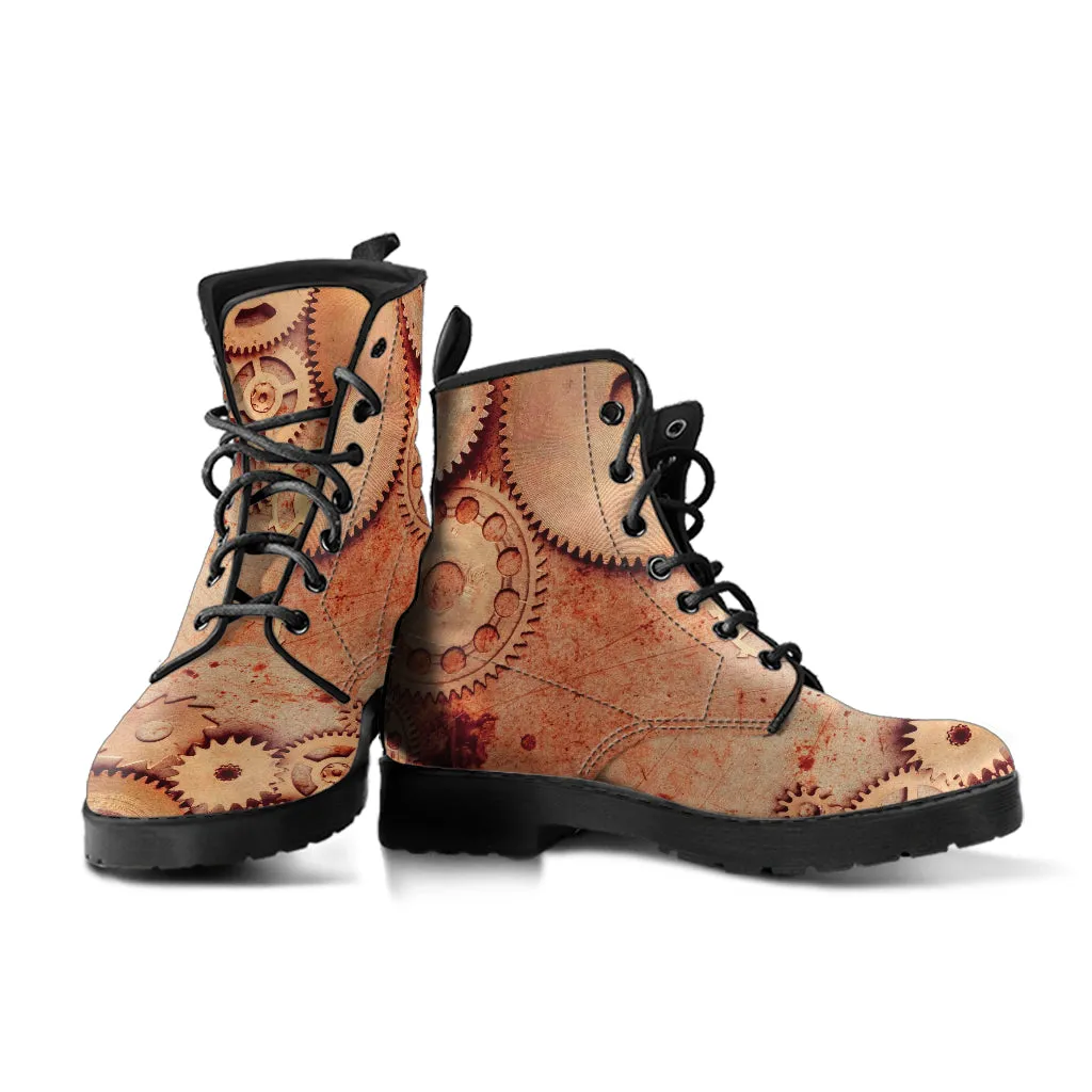 Combat Boots - Steampunk Inspired Design #107 | Grunge Unisex Adult Shoes, Vegan Leather Handmade Lace Up Boots, Custom Shoes Boho