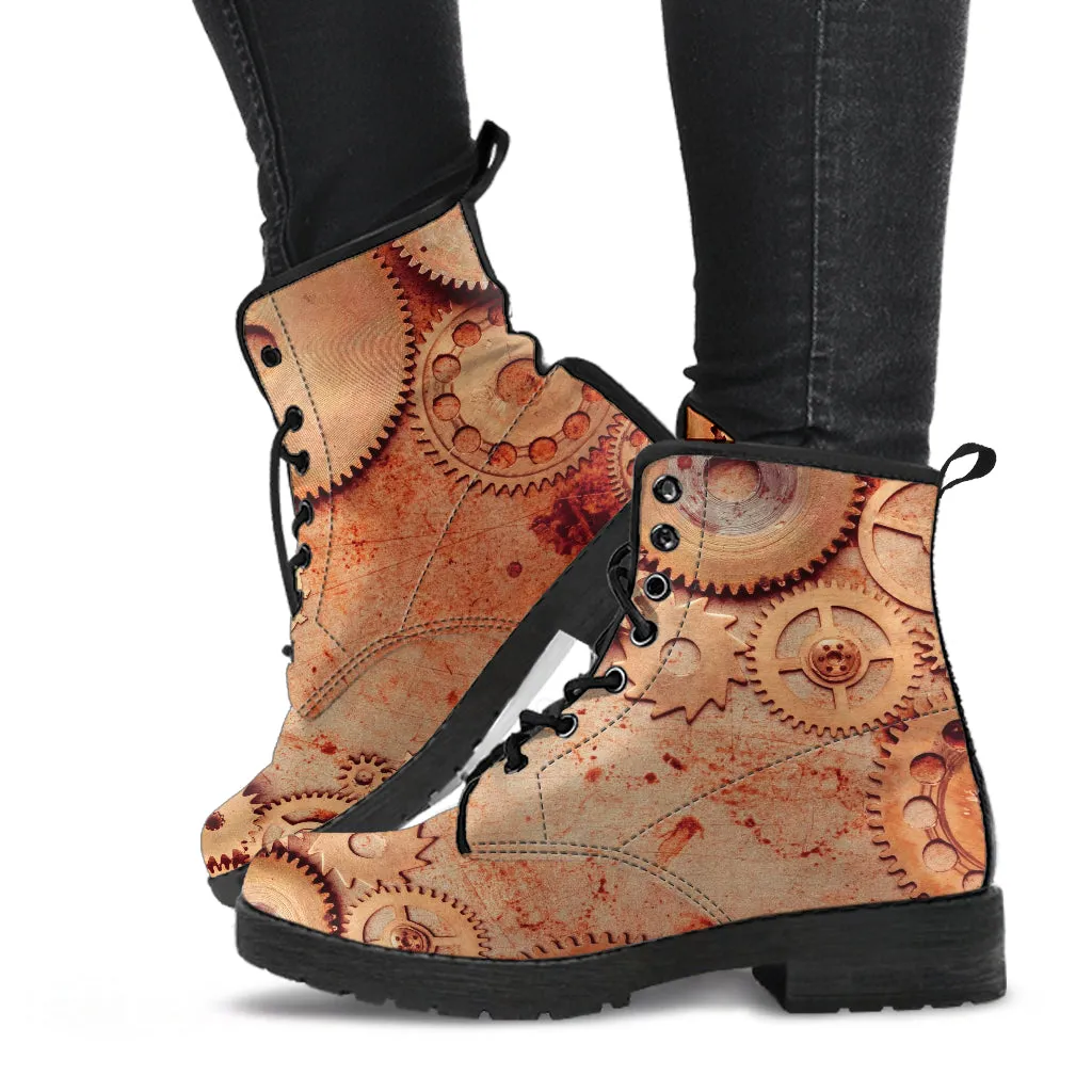 Combat Boots - Steampunk Inspired Design #107 | Grunge Unisex Adult Shoes, Vegan Leather Handmade Lace Up Boots, Custom Shoes Boho