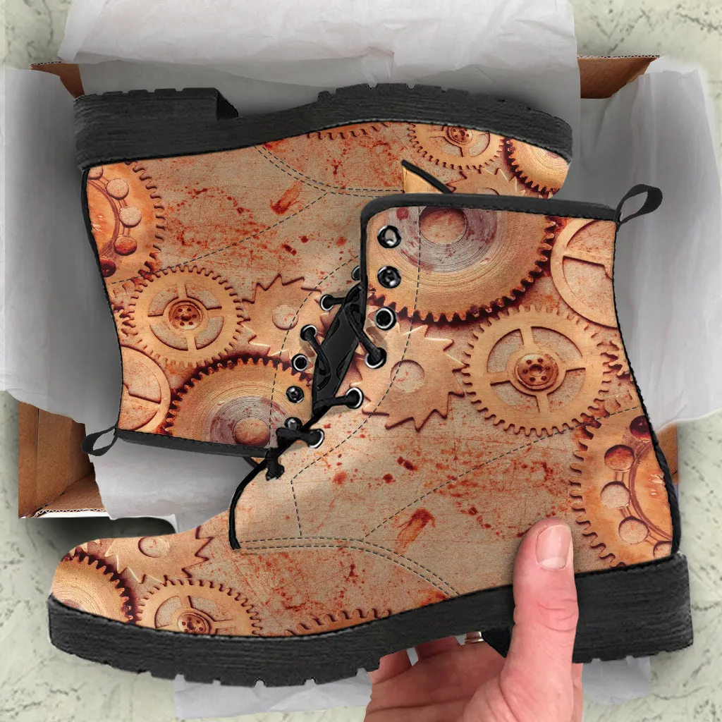 Combat Boots - Steampunk Inspired Design #107 | Grunge Unisex Adult Shoes, Vegan Leather Handmade Lace Up Boots, Custom Shoes Boho