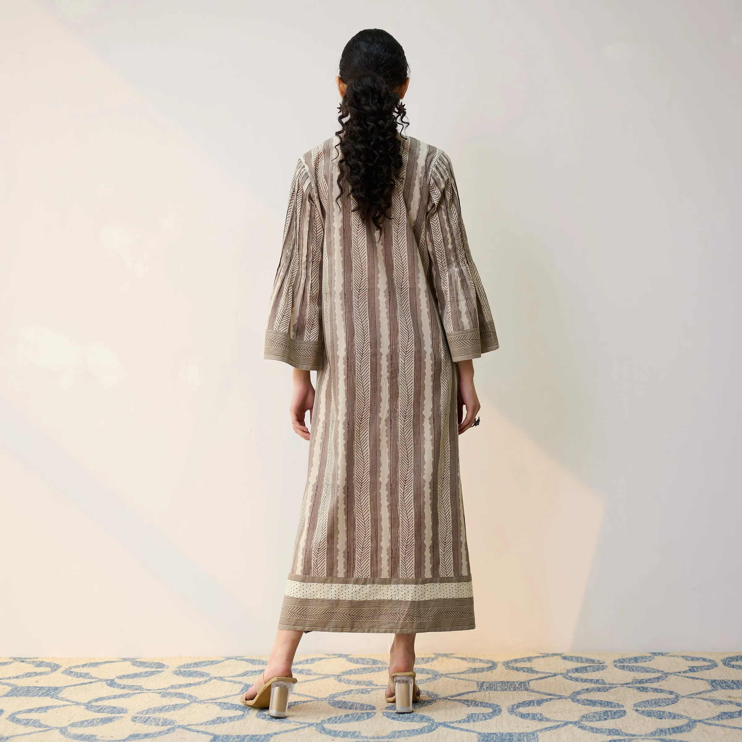 Dabu Inspired Grey Cotton A-line Dress with Pintuck Detail