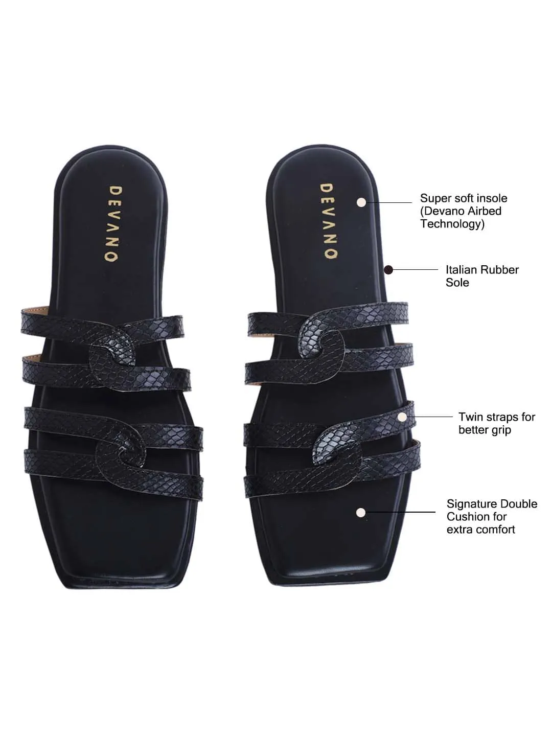 Fanny Twin Strap Flats So Black