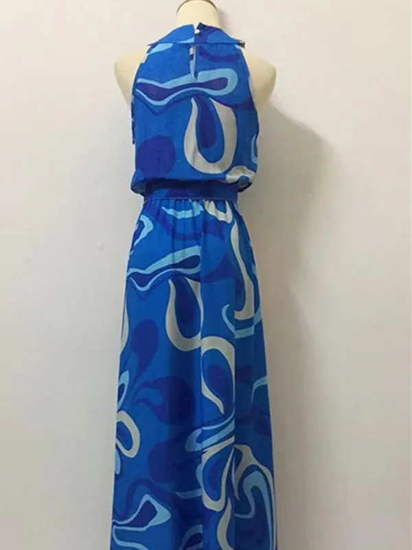 Floral-Print Straps Cross Neck Sleeveless Beach Maxi Dress