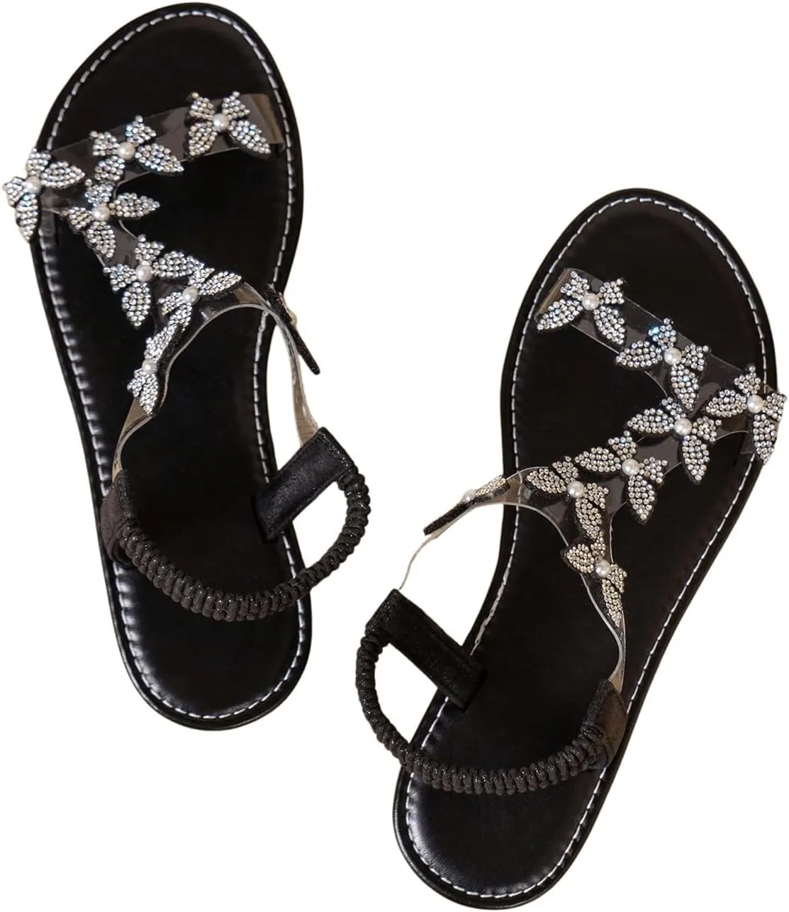 GORGLITTER Women's Clear Butterfly Ankle Strap Sandals Dressy Cute Strappy Wedding Vacation Bridal Flats Sandal 2025