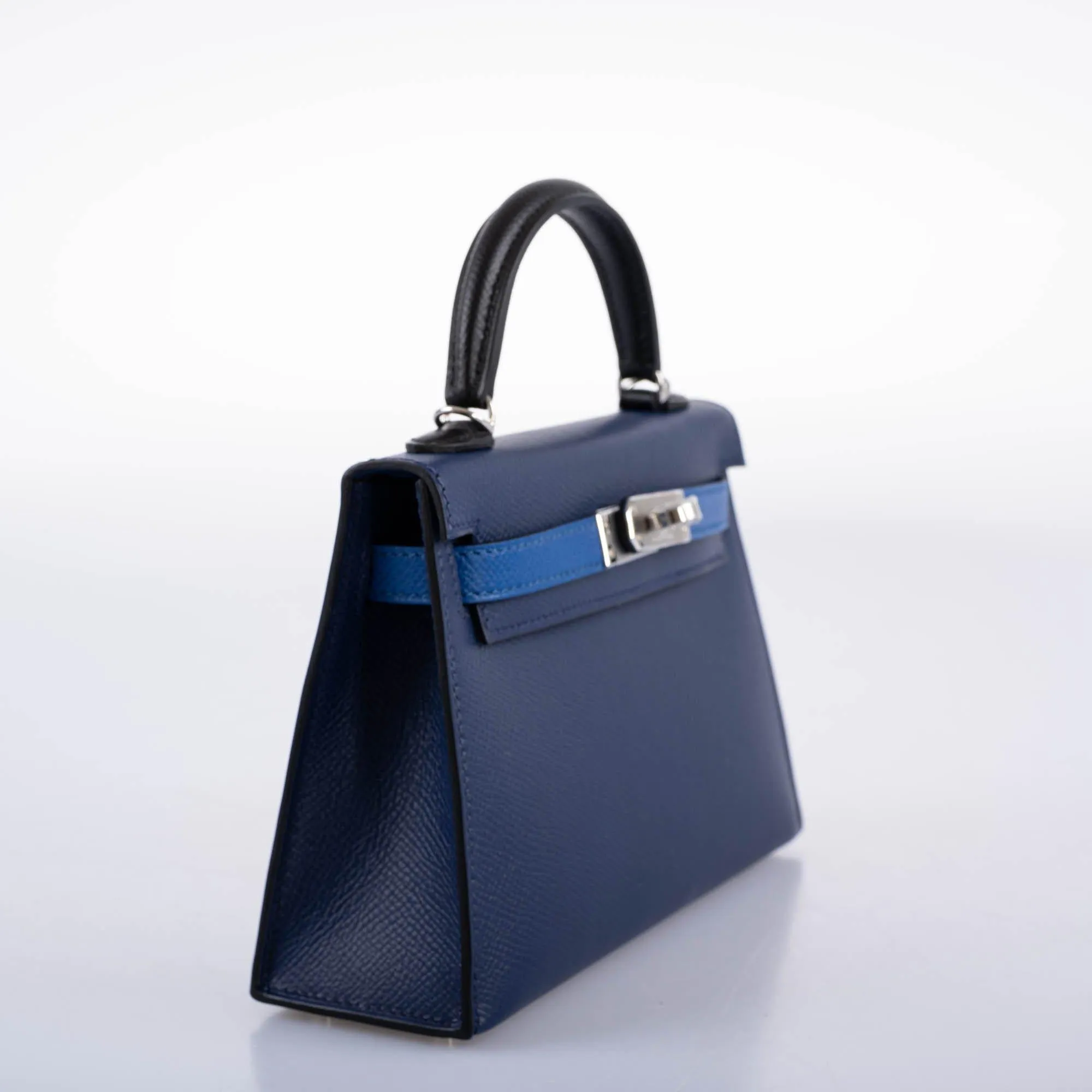 Hermès Mini Kelly 20 Tricolor Bleu Saphir, France, and Black Epsom Palladium Hardware