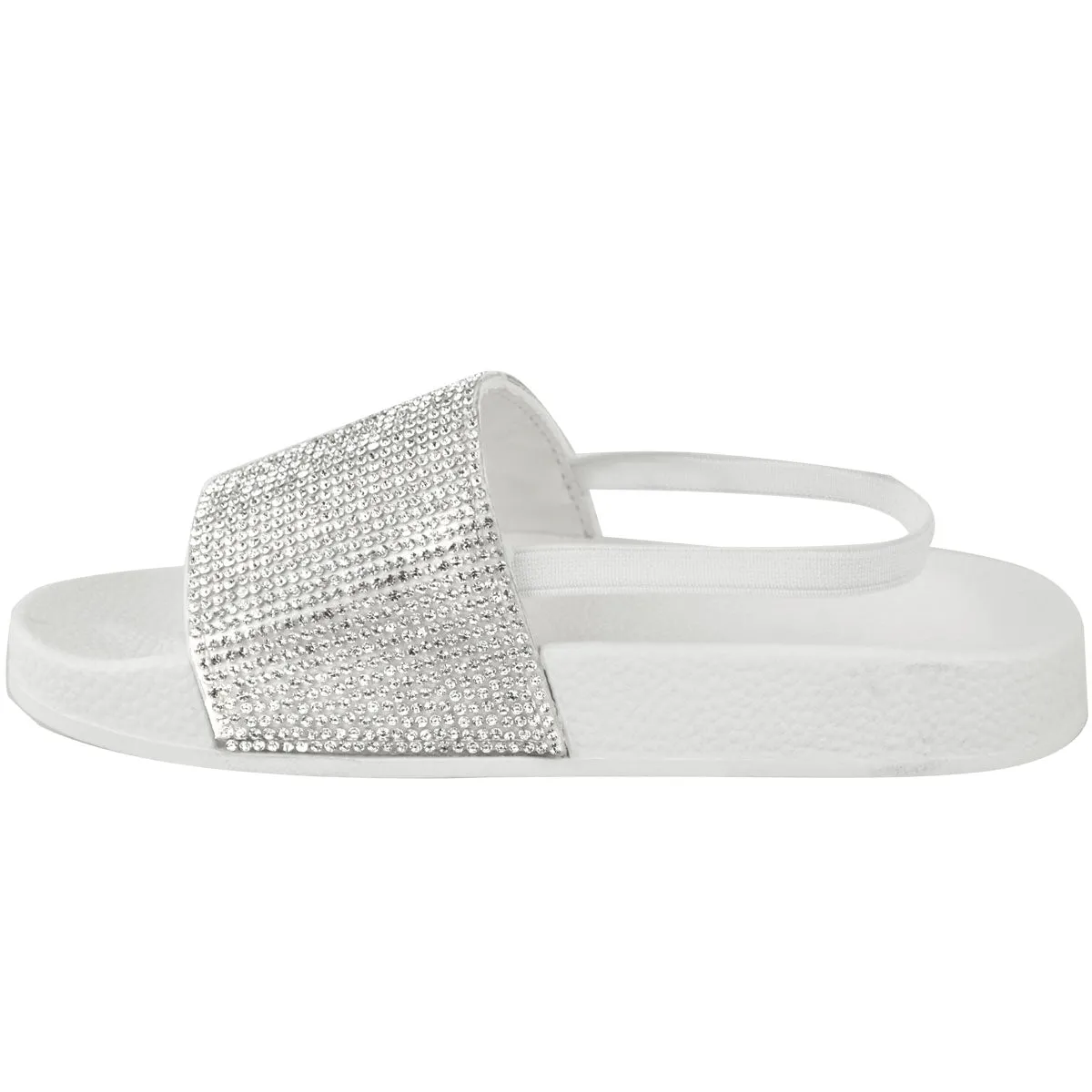 LEVELLE KIDS FLATFORM SLIDERS WIT DIAMANTE STRAP & SLINGBACK IN WHITE