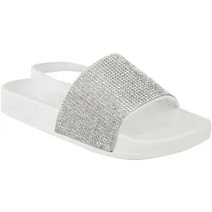 LEVELLE KIDS FLATFORM SLIDERS WIT DIAMANTE STRAP & SLINGBACK IN WHITE