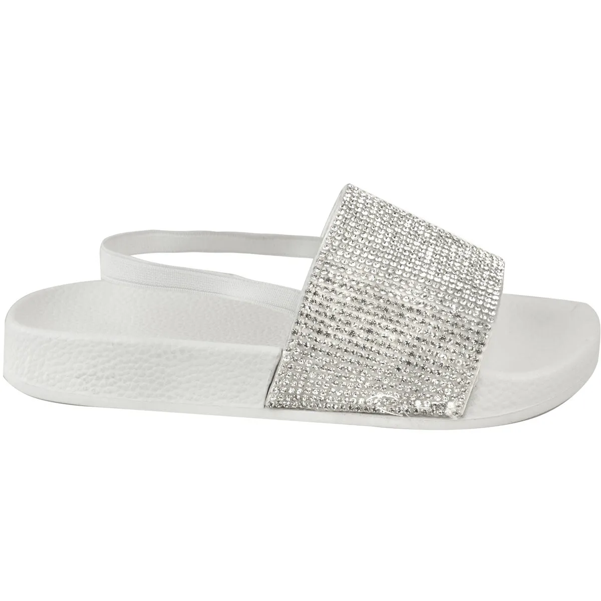 LEVELLE KIDS FLATFORM SLIDERS WIT DIAMANTE STRAP & SLINGBACK IN WHITE