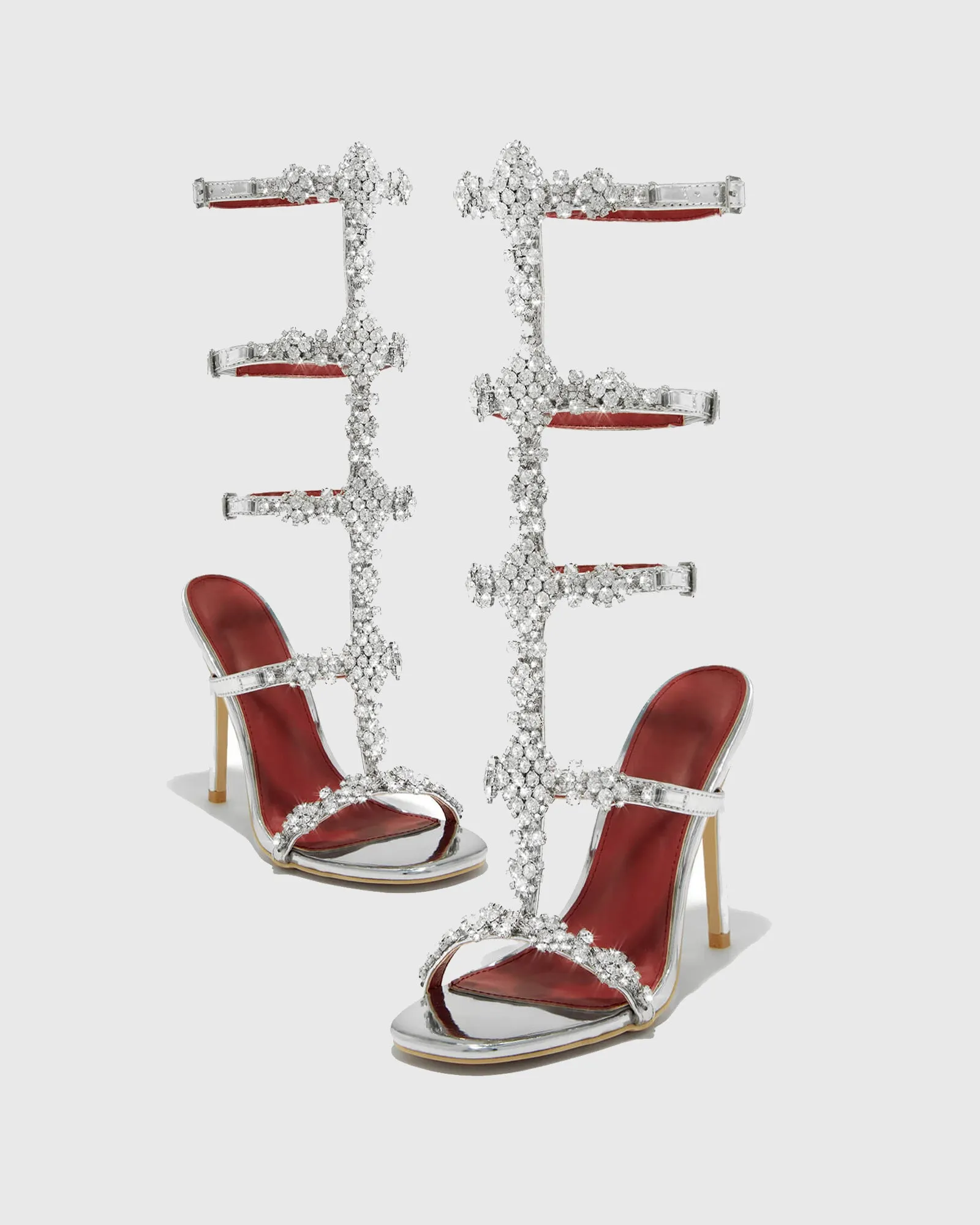 Miriam Diamond  Lace up Metallic Sandals In Silver