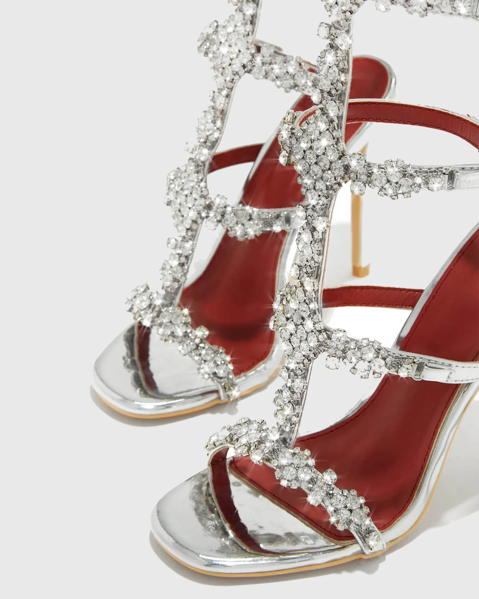 Miriam Diamond  Lace up Metallic Sandals In Silver