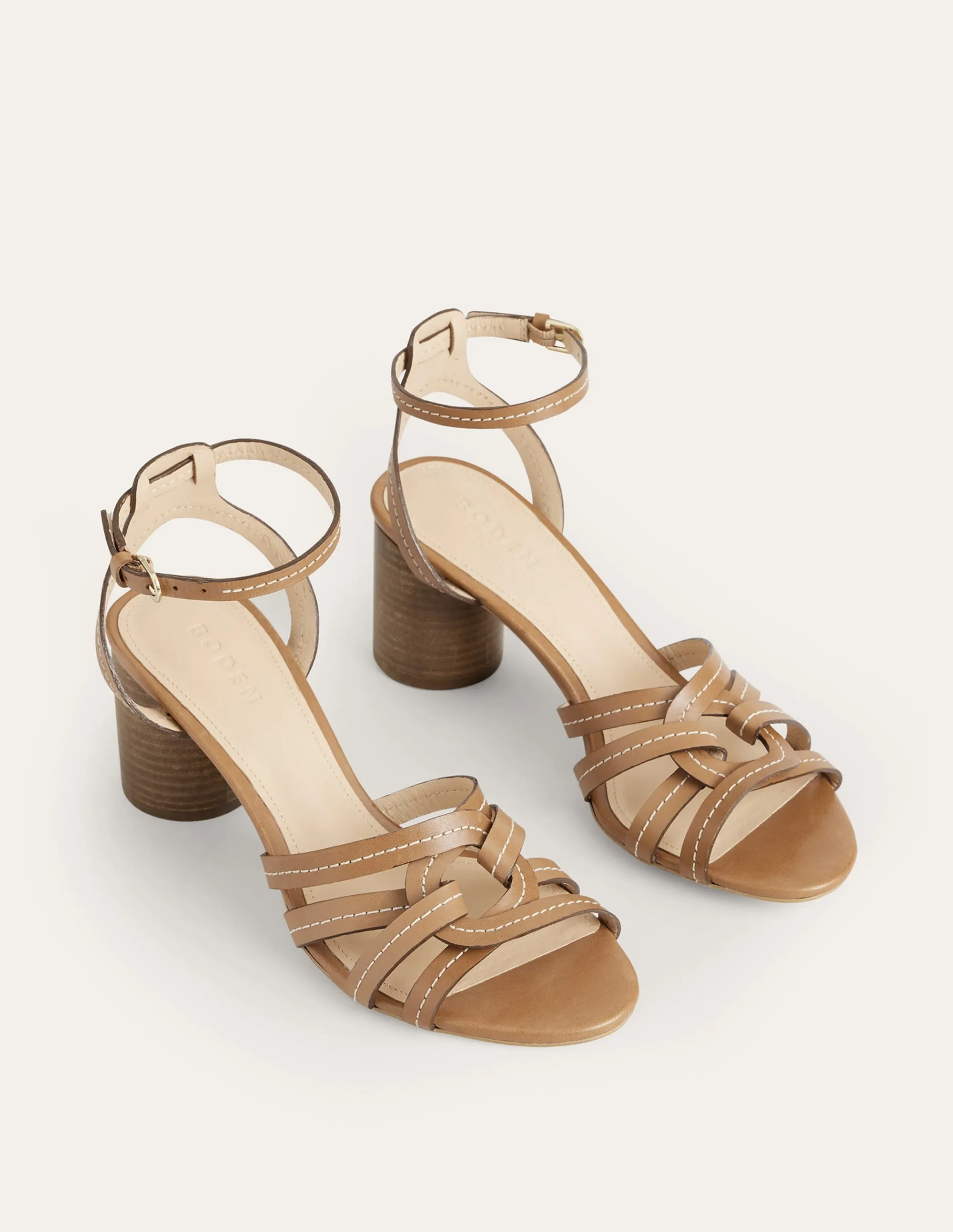 Multi Strap Heeled Sandals-Tan Leather