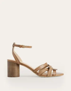 Multi Strap Heeled Sandals-Tan Leather