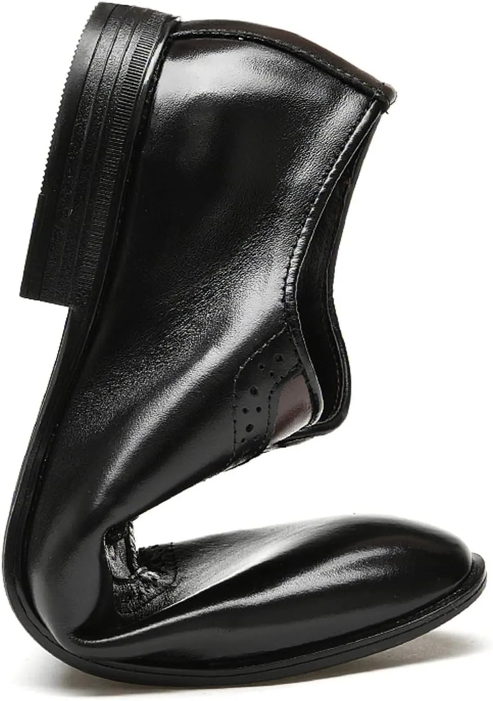 New Oxford Shoes for Men Lace Up Brogue Round Burnished Toe Leather Block Heel Non Slip Low Top Prom