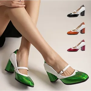 Purpdrank - Women's Heels Sandals Oxfords Hand Stitching Vintage Shoes Boho Bohemia Beach Party Outdoor Daily High Heel Chunky Heel Round Toe Vacation Cute Elegant Leather Lace-up Color Block Wine Black Orange