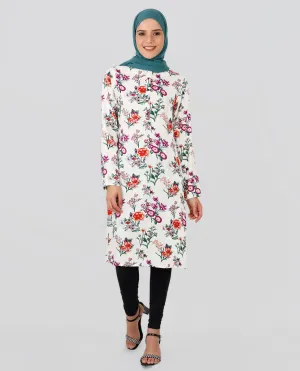 Round Neck Floral Printed Top - White