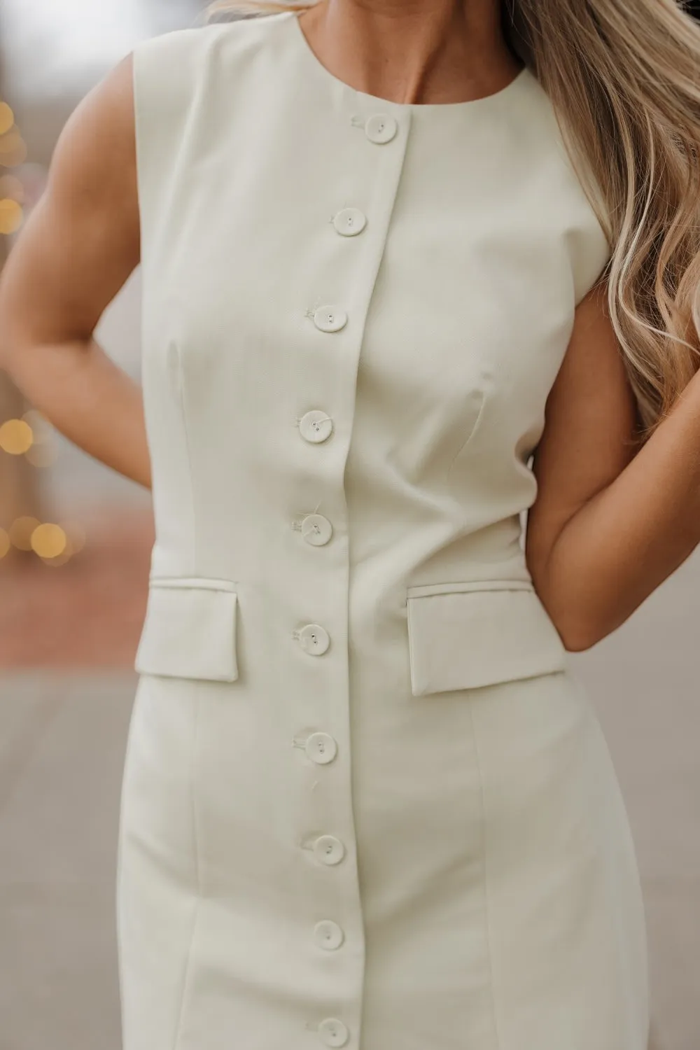 Sage Sleeveless Blazer Mini Dress