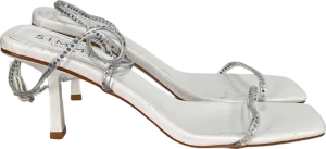 Simmi London White Silver Clear Diamante Low Heeled Sandals UK 6 EU 39 