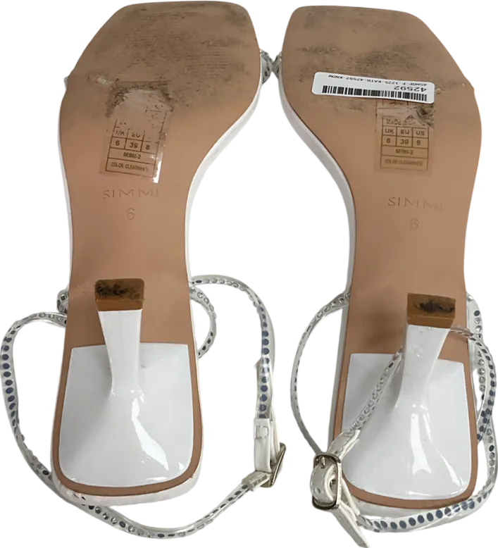 Simmi London White Silver Clear Diamante Low Heeled Sandals UK 6 EU 39 