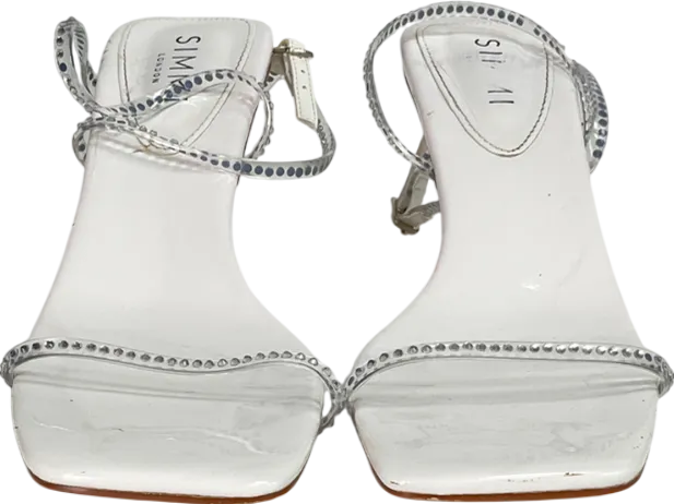 Simmi London White Silver Clear Diamante Low Heeled Sandals UK 6 EU 39 