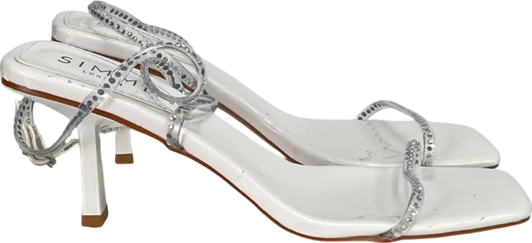 Simmi London White Silver Clear Diamante Low Heeled Sandals UK 6 EU 39 