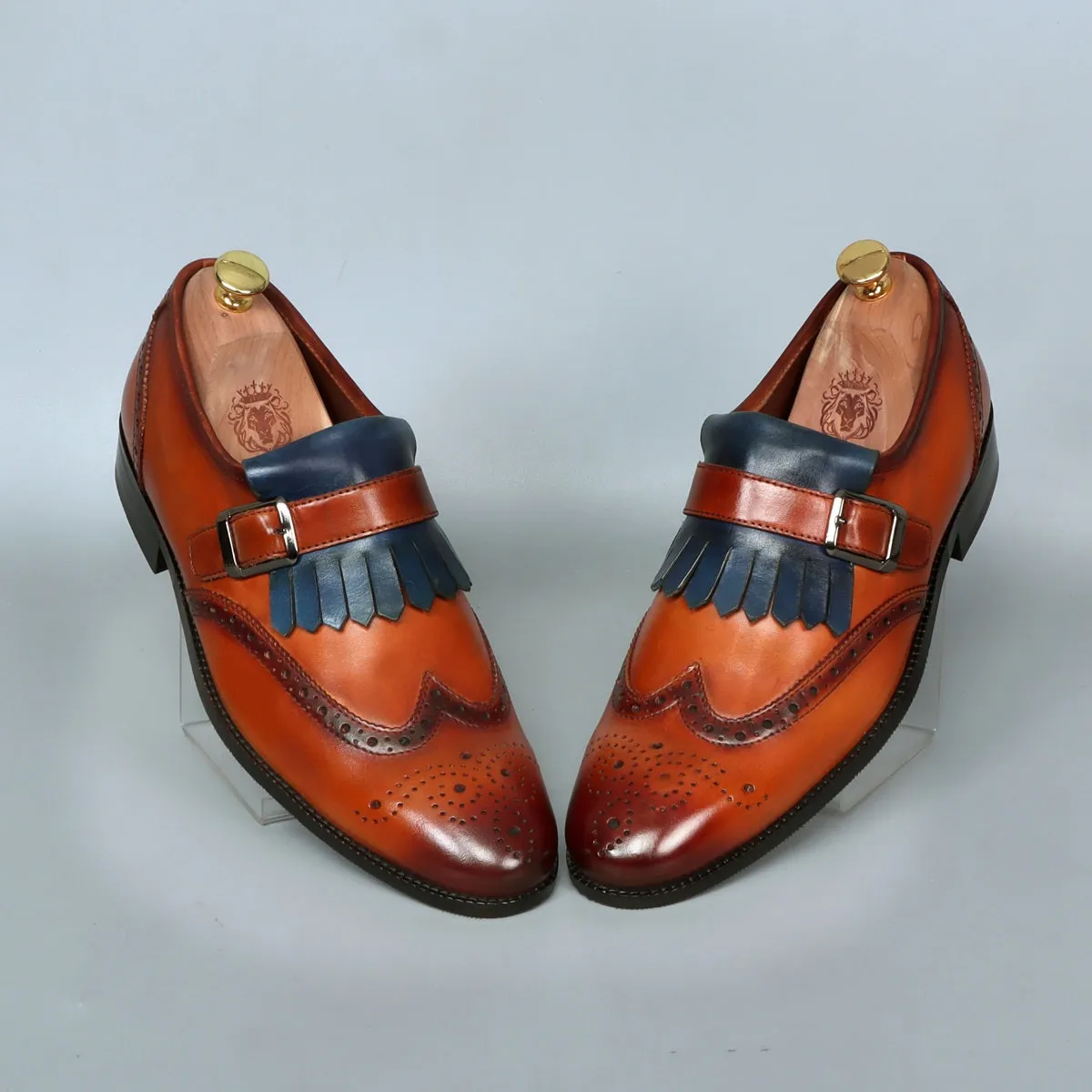 Single Monk Strap Shoes Oxford Design with Fringe