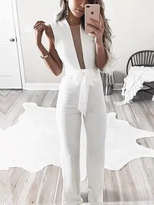 Sleeveless V-Neck Straps Bottoming Jumpsuit