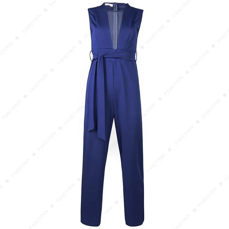 Sleeveless V-Neck Straps Bottoming Jumpsuit