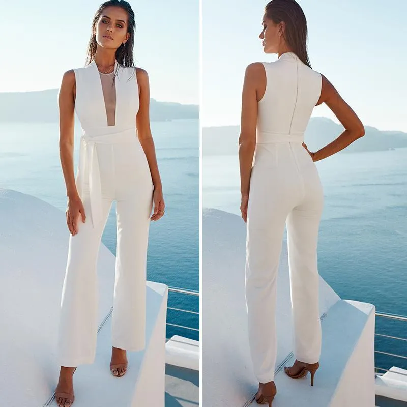 Sleeveless V-Neck Straps Bottoming Jumpsuit