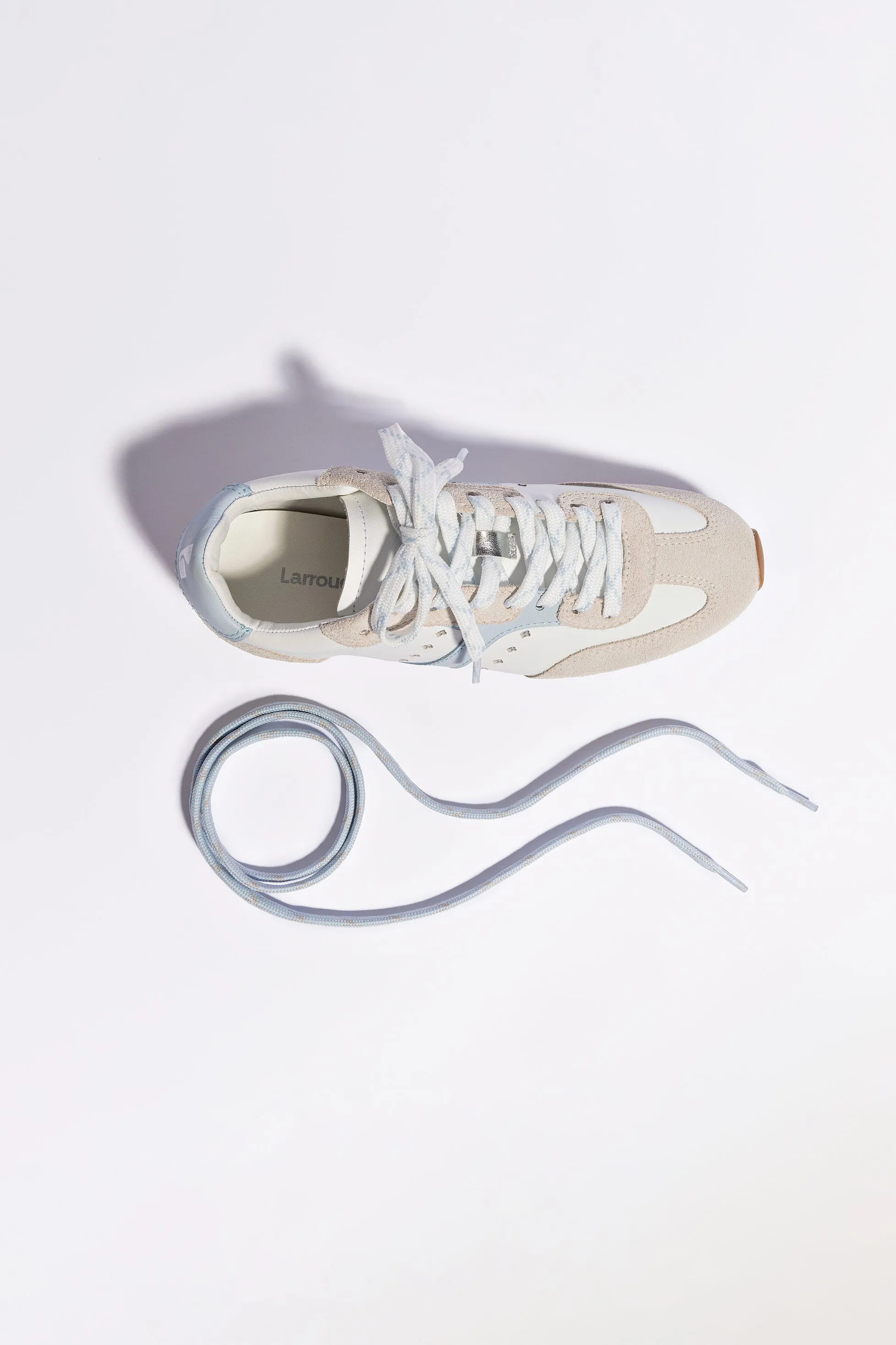 Stella Sneaker In Grey Suede, White Leather and Silver Metallic Leather