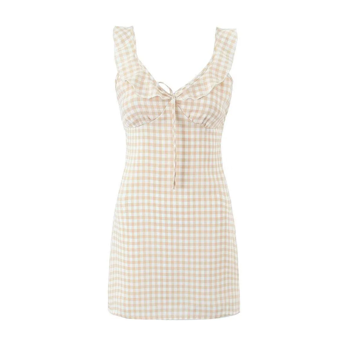 Stylish Plaid Dress with Waist Trimming Straps