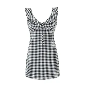 Stylish Plaid Dress with Waist Trimming Straps