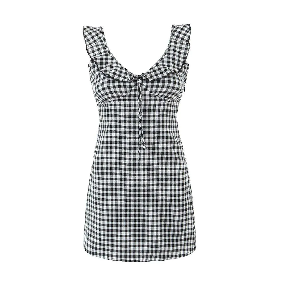 Stylish Plaid Dress with Waist Trimming Straps