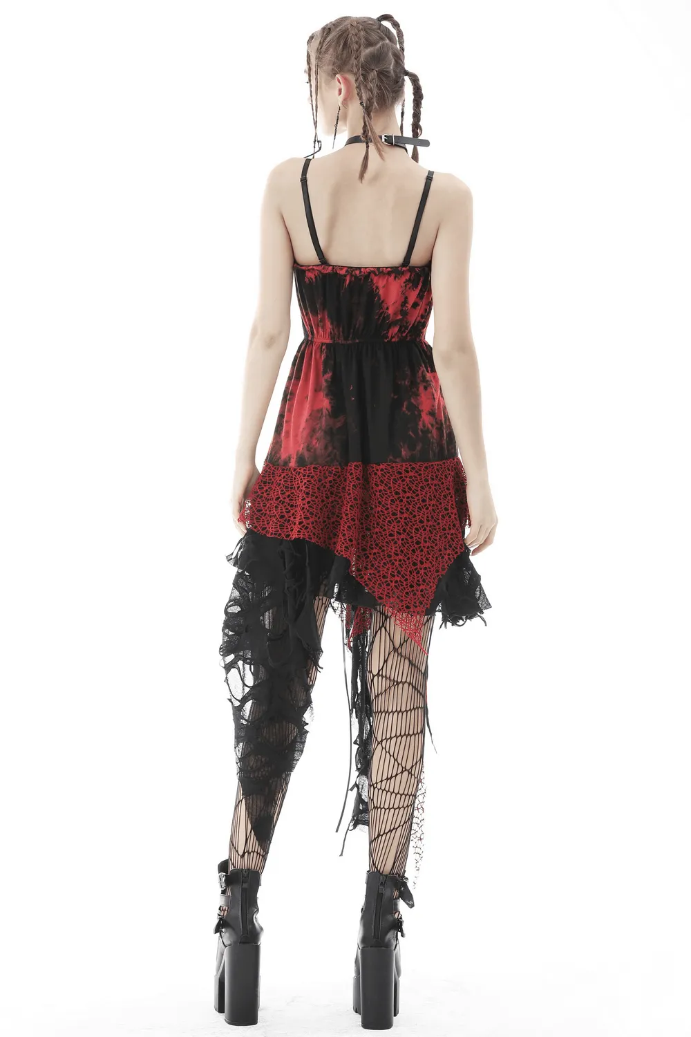 Stylish Punk Rock Dress with Irregular Net and Straps