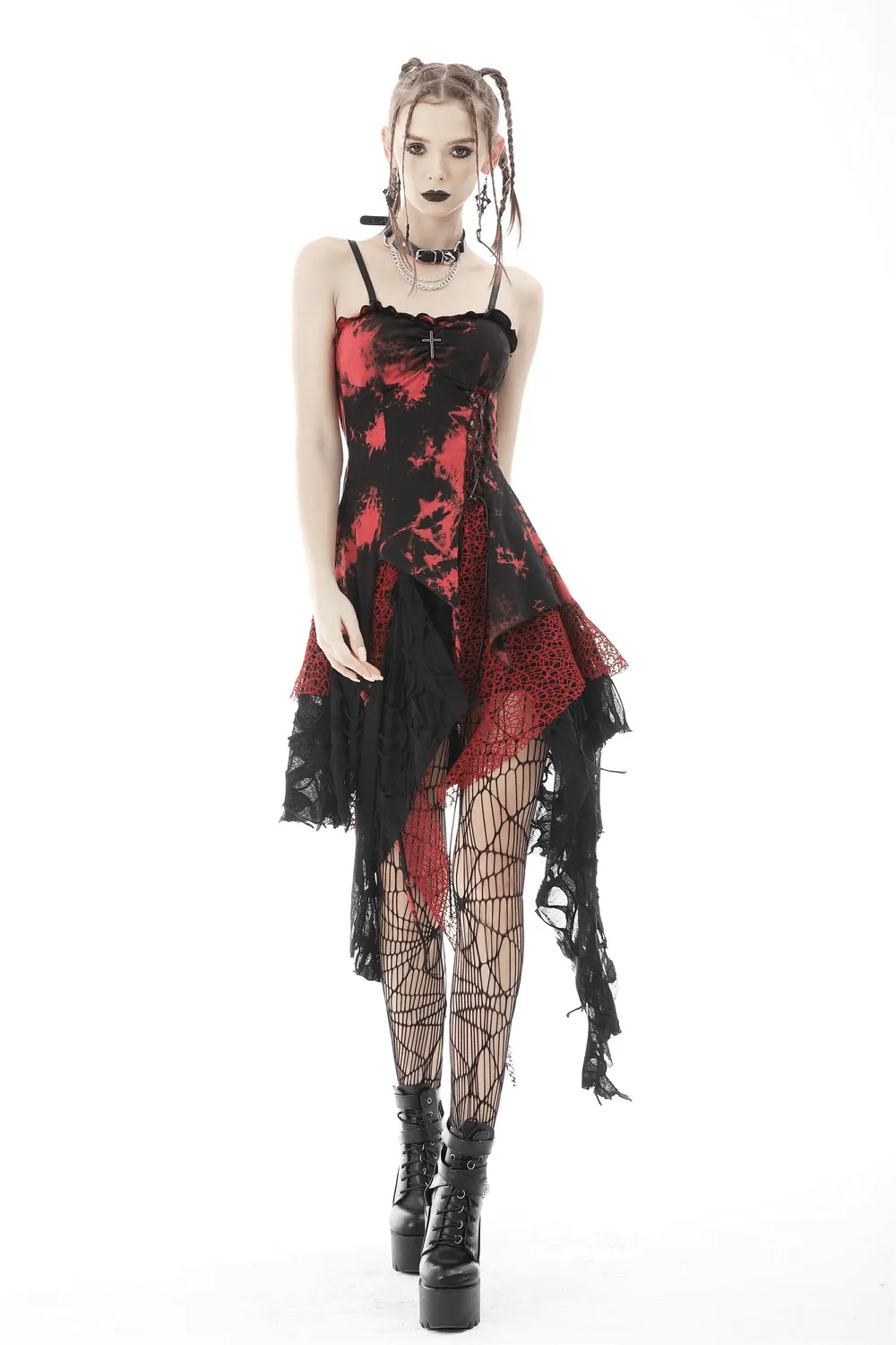 Stylish Punk Rock Dress with Irregular Net and Straps
