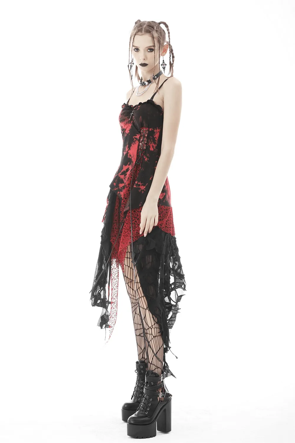 Stylish Punk Rock Dress with Irregular Net and Straps