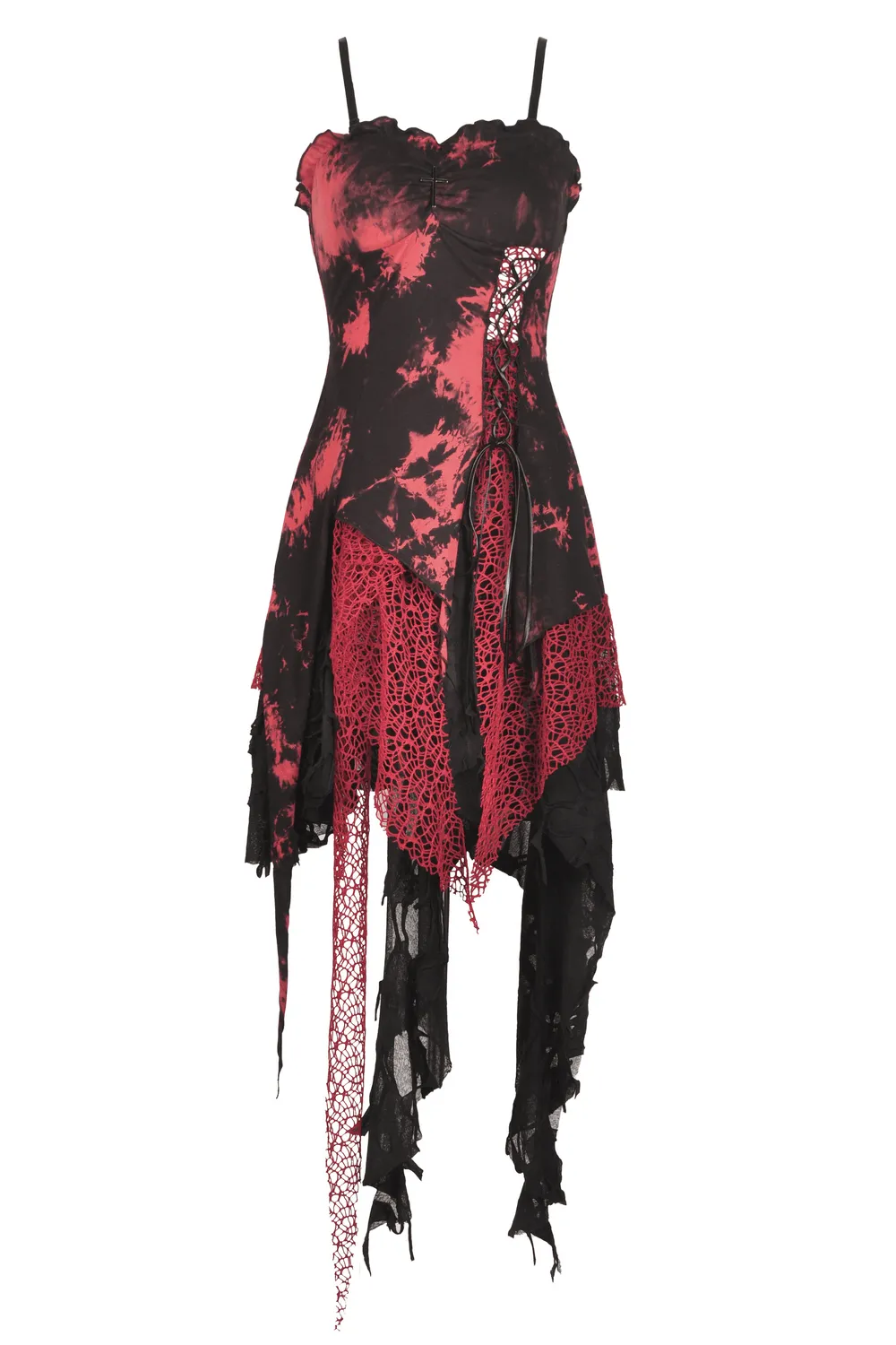 Stylish Punk Rock Dress with Irregular Net and Straps