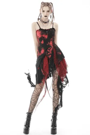 Stylish Punk Rock Dress with Irregular Net and Straps