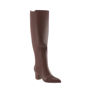 The Knee High Boot Walnut Leather   Block Heel Kit 3 Walnut