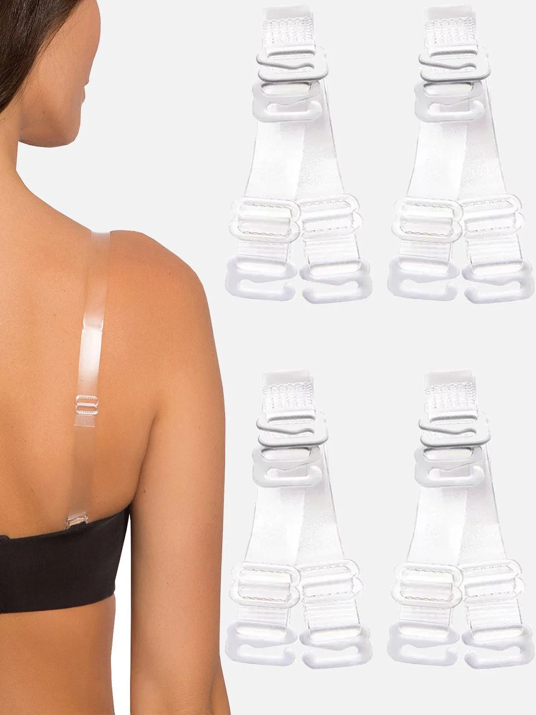 Women Detachable Transparent Straps Bra Plastic Metal Free-Size 2-Pairs
