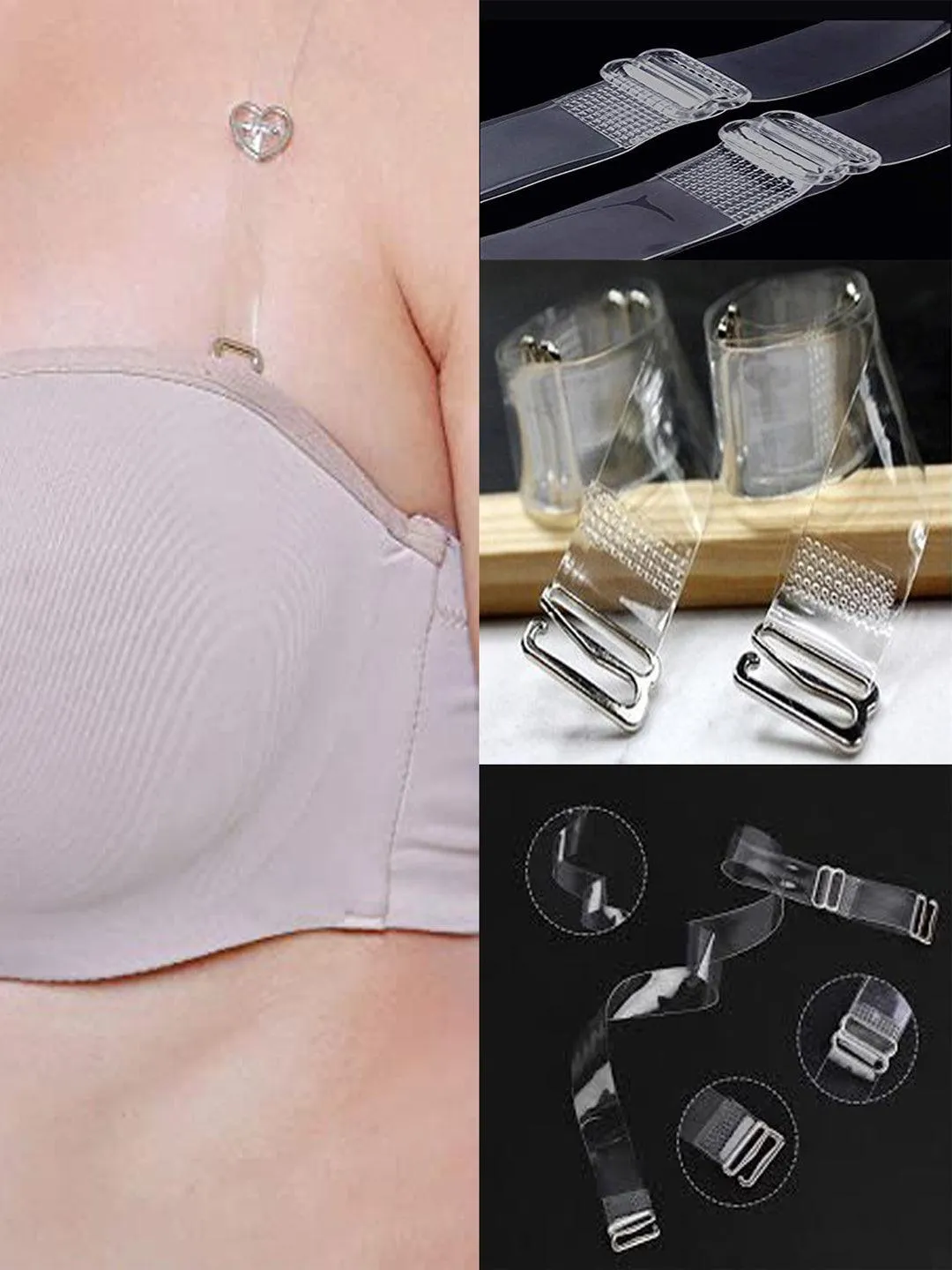 Women Detachable Transparent Straps Bra Plastic Metal Free-Size 2-Pairs