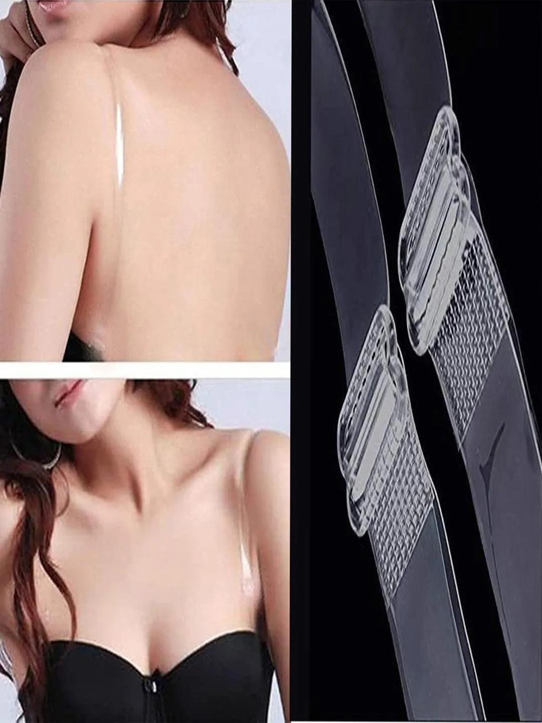 Women Detachable Transparent Straps Bra Plastic Metal Free-Size 2-Pairs
